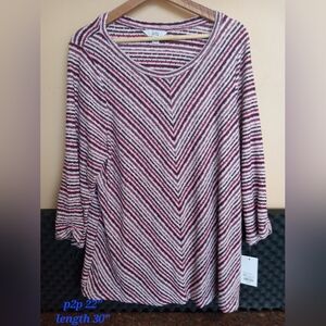Croft & Barrow Red and White Chevron Long Sleeve Top
